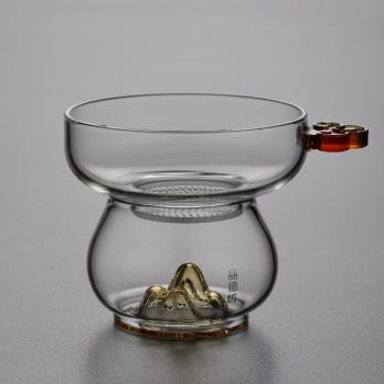 日式茶葉過濾耐熱玻璃茶漏茶具配件創意茶水分離茶隔濾網漏激光孔