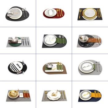 現代簡約樣板間餐桌裝飾品餐具西餐盤輕奢軟裝擺盤樣板房餐盤套裝
