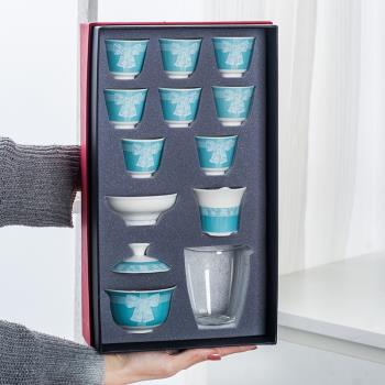 tiffn 羊脂玉白瓷茶具套裝功夫茶杯家用客廳辦公室會客陶瓷蓋碗