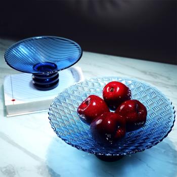 高腳彩色人工吹制玻璃水果盤簡約現代茶幾餐桌零食收納樣板間擺件