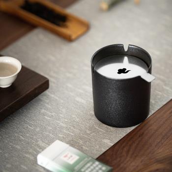手工黑陶茶洗建水日式創意煙灰缸茶渣缸茶渣筒陶瓷小建水帶蓋過濾