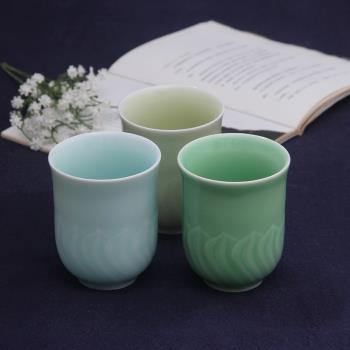 龍泉青瓷手工蓮花茶杯水杯陶瓷隨手杯辦公杯茶具茶杯套裝透光單杯