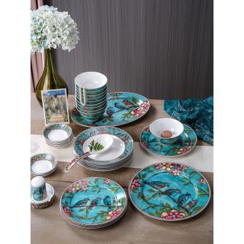 美道歐式骨瓷碗碟套裝田園風家用盤子陶瓷碗筷餐具吃飯米飯碗