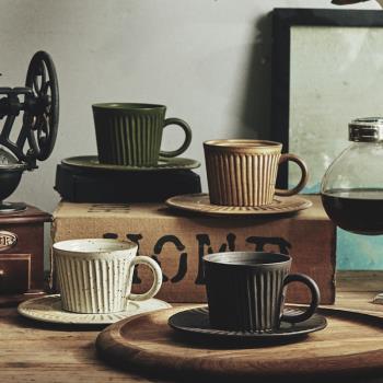 玩物志日式單品咖啡杯帶碟 粗陶條紋 咖啡店專業器具 純手工制作
