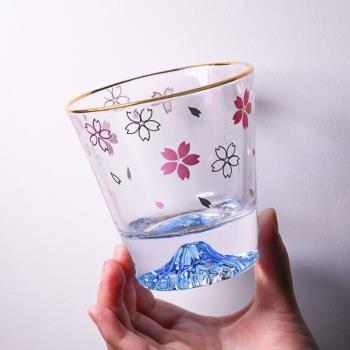 創意富士山杯家用透明冷飲櫻花