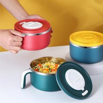 304不銹鋼碗泡面碗創意帶蓋可瀝水學生便攜保溫成人飯盒大號日式