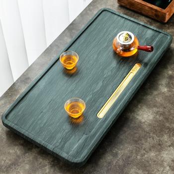 整塊木紋石茶盤中式長方形排水烏金茶臺簡約石頭家用辦公茶海托盤