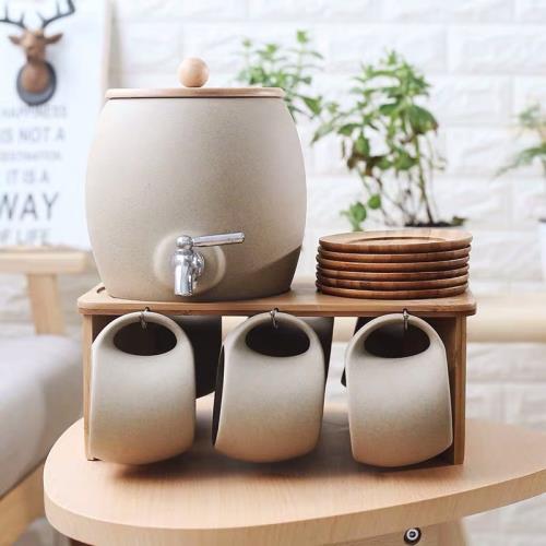 家用陶瓷水杯杯具套裝創意涼開水壺杯子茶具冷水壺水具帶加水龍頭