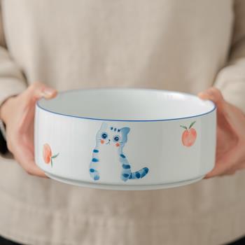 手繪貓茶洗大號茶渣缸陶瓷高端筆洗水盂家用大號洗茶具盆茶道零配