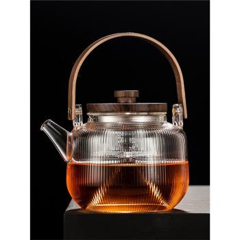 中式圍爐復古耐熱玻璃煮茶壺蒸煮雙內膽壺古法煮茶器燒水壺高硼硅