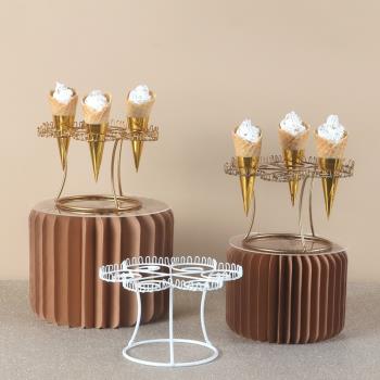 歐式甜品臺擺件 蛋筒支架圓形甜筒蛋糕架 脆皮甜筒架冰淇淋展示架