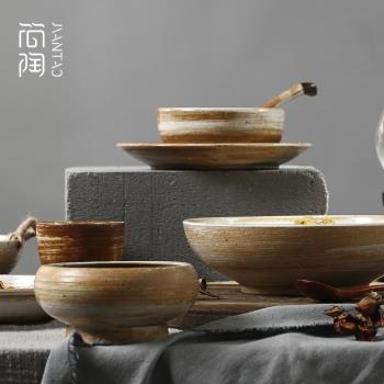 景德鎮陶瓷餐具套裝家用湯碗面碗簡約飯碗復古粗陶手工瓷器菜盤子