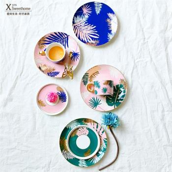 北歐熱帶雨林植物餐盤 ins甜品盤 冷餐盤 西餐盤子 家用餐盤 裝飾