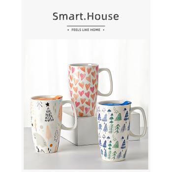 SMART HOUSE大容量馬克杯帶蓋創意可愛陶瓷杯子女生情侶杯對杯