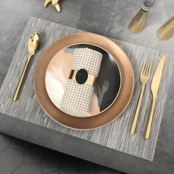 歐式樣板房餐具套裝圓形餐桌磨砂擺盤商用復古房產展示盤搭配組合
