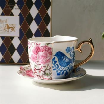 歐洲金邊歐式繁花青鳥不對稱宮廷風創意杯碟咖啡杯下午茶杯碟禮盒