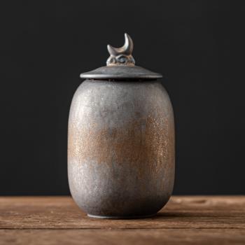 日式鎏金茶葉罐儲存罐陶瓷空罐防潮密封罐中號茶倉復古罐子裝茶罐