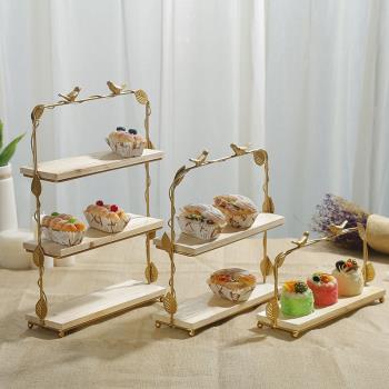 森系木質甜品臺展示架道具擺件 北歐ins婚禮鐵藝蛋糕架木質托盤