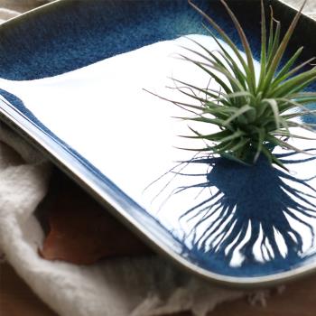日式復古餐具窯變藍陶瓷菜盤創意西餐盤牛排盤家用長方形壽司盤子