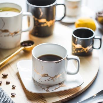 歐式金色大理石紋咖啡杯 歐式小奢華陶瓷杯碟套裝家用水杯牛奶