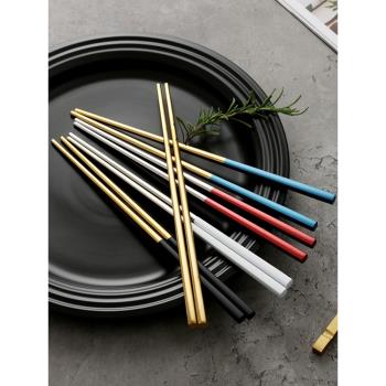 創意304不銹鋼方筷子防滑防霉金屬筷子北歐INS餐廳家用筷子套裝