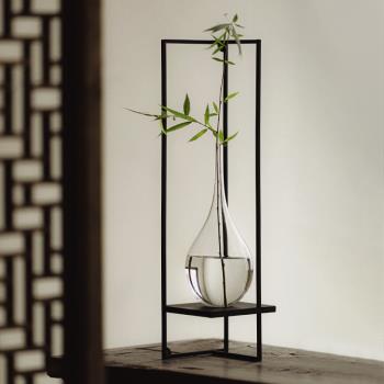 創意鐵藝玻璃花插新中式客廳插花擺件日式花道花藝花器花瓶鶴首瓶