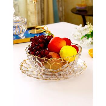 輕奢描金歐式高檔水晶玻璃水果盤客廳家用現代水立方高級果盆網紅