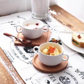 陶瓷碗創意雙耳碗沙拉碗甜品碗水果碗西餐餐具純白小麥片碗小湯碗
