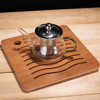 玻璃不銹鋼綠柄過濾中款茶壺家用泡花茶泡茶茶壺高款過濾茶壺沖茶