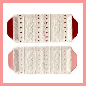 粉紅浮雕針織長盤創意陶瓷餐具套裝盤子家用酒店裝飾擺盤西式平盤