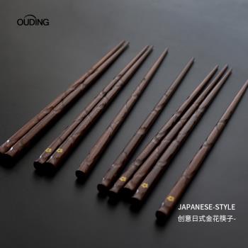 個性金花筷子 日式風格天然酸棗木尖頭筷5雙禮盒裝家用日料壽司筷