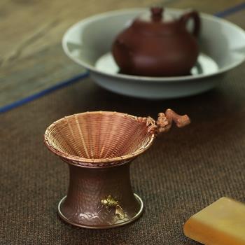 全銅手工編織金魚茶漏茶濾茶葉過濾網濾茶器茶隔日式功夫茶具配件