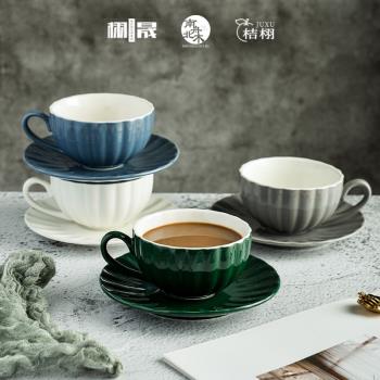 北歐咖啡杯子套裝家用下午茶具陶瓷花茶杯拉花咖啡杯碟精致高顏值
