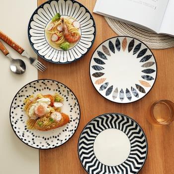 日式陶瓷家用菜盤子釉下彩高腳防燙飯碗斗笠面碗簡約碗碟套裝