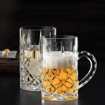 透明水晶玻璃杯創意果汁杯水立方啤酒杯泡茶杯帶把玻璃水杯