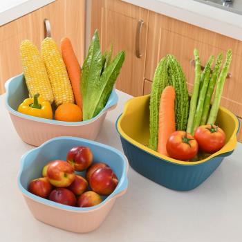 雙層瀝水籃家用簡約水果盤廚房洗菜盆客廳塑料淘菜筐收納菜籃子