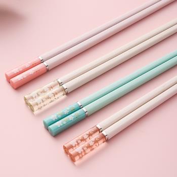 日式櫻花筷子高顏值家用合金筷子高檔耐高溫防霉防滑抗菌五雙裝