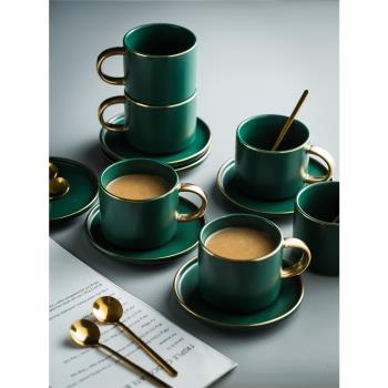 金邊小奢華咖啡杯家用陶瓷杯碟下午茶咖啡器水杯花茶杯帶勺禮盒裝