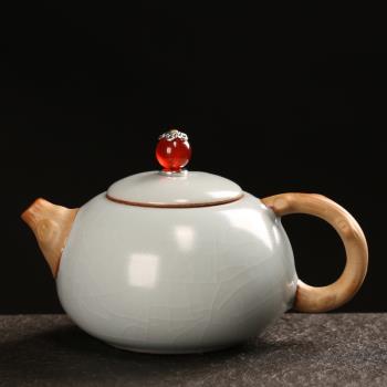 汝窯開片茶壺陶瓷功夫茶泡茶壺大號單個泡茶大容量復古單只汝瓷壺