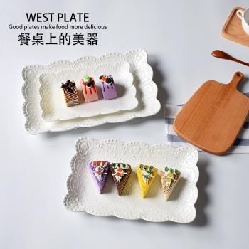 歐式浮雕陶瓷長方盤壽司蛋糕盤水果沙拉盤下午茶西點心雞翅薯條盤