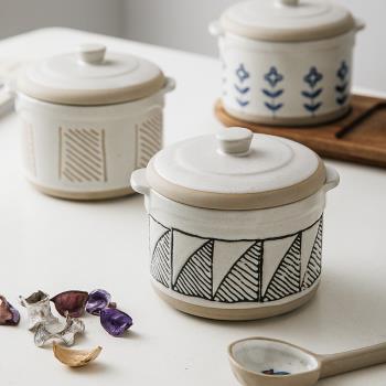 日式雙耳燉盅家用陶瓷隔水燉碗帶蓋一人份創意燉盅內膽蒸碗湯罐