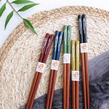 日式筷子尖頭家用分人實木防霉日本天然高檔創意竹筷5雙禮盒套裝