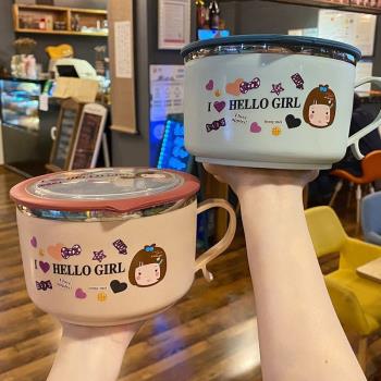 不銹鋼餐具飯碗學生食堂打日式泡麵碗帶蓋寢室防燙宿舍用單個飯盒
