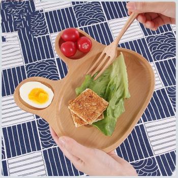 日式餐盤兒童分格盤木質卡通兔托盤實木點心盤創意碟子寶寶早餐盤