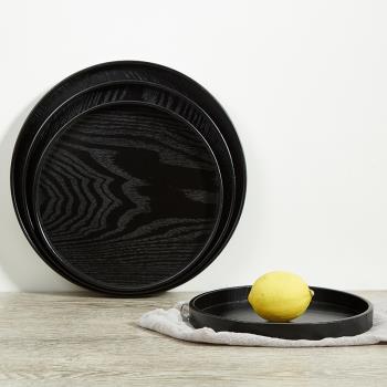 個性創意圓形日式果盤托盤 木質水果盤 簡約現代餐盤可愛圓盤茶盤