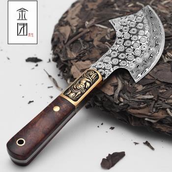 金團大馬士革手工撬茶刀花紋鋼開茶器普洱茶餅黑檀木茶錐茶道配件