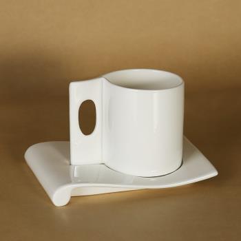 愿一禮物】ins極簡純白咖啡杯碟組合 藝術中古茶杯 下午茶蛋糕盤