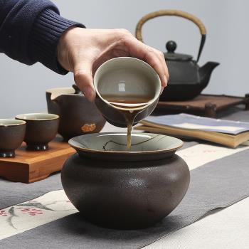 日式陶瓷個性茶具配件泉韻建水粗陶家用復古廢水茶渣桶干泡洗配件