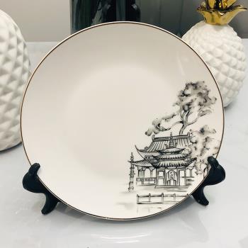 中式現代輕奢歐式8寸圓形餐盤樣板房碟家用菜碟餐廳會所展廳擺臺