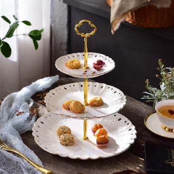歐式三層雙層水果盤陶瓷家用創意英式客廳蛋糕點心盤下午茶點心架